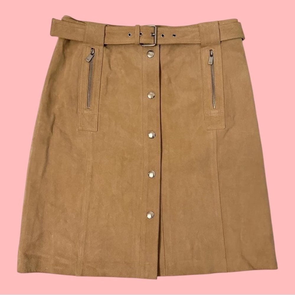 MICHAEL KORS Leather Skirt Knee Length in Cream | Size: 10 - Picture 3 of 16